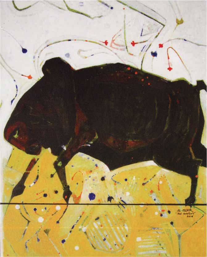 Md Al-Akhir Sarker, Flower Smeller Oxen,  acrylic on canvas, 2014.
