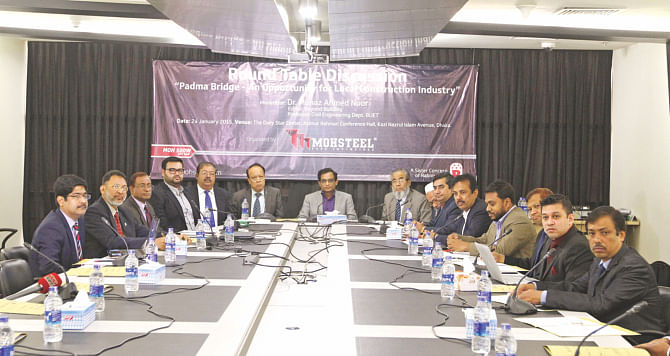 Discussants attend a roundtable on "Padma bridge: an opportunity for local construction industry" at The Daily Star Centre  yesterday. Mohsteel Ltd organised the seminar.  Photo: Star 
