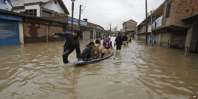 Srinagar, the capital of Indian-administered Kashmir, has also seen its streets flooded. Photo: AP