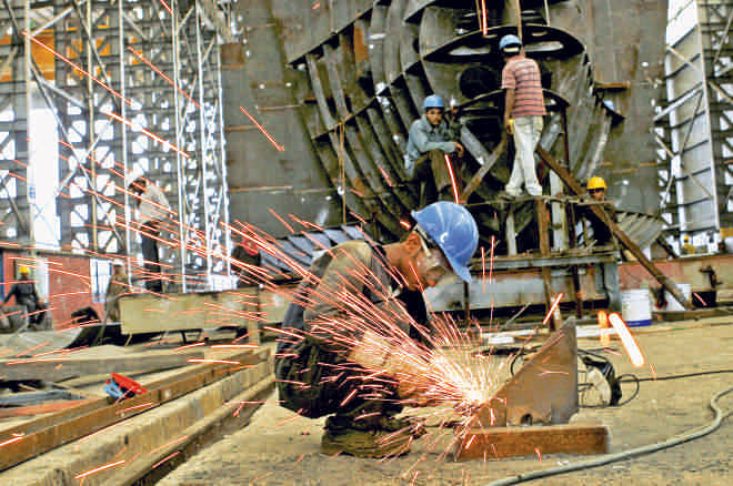 Low-cost workforce is one of the main strength of the Bangladeshi shipbuilding industry. Photo: Prabir Das