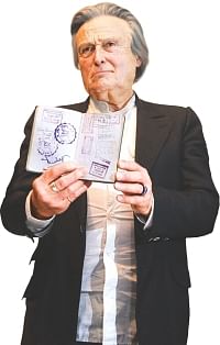 French journalist Philippe Alfonsi, showing his passport containing a Bangladesh visa, Photo: Palash Khan