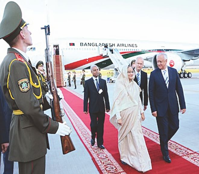 During mid-July 2013, Prime Minister Sheikh Hasina visited the United Kingdom and the East European Republic of Belarus.