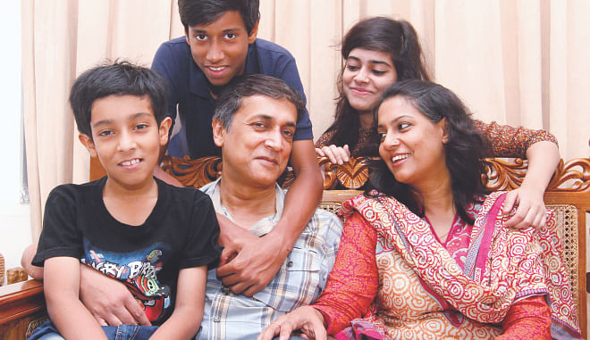 After the nerve-racking ordeal, the ecstatic family of Abu Bakar Siddique and Syeda Rizwana Hasan reunited at their Dhanmondi home yesterday. Photo: Anisur Rahman