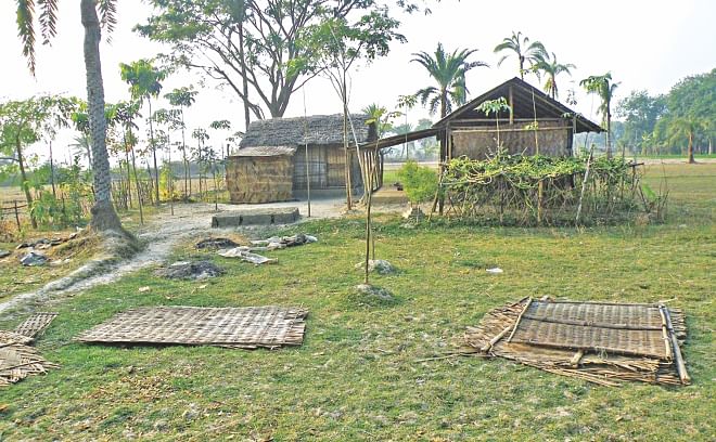 Unable to bear the social stigma, the family of a rape victim of the post-polls atrocities on the Hindus at Hazarail village in Monirampur, Jessore, dismantle their huts to move elsewhere.  Photo:  Star