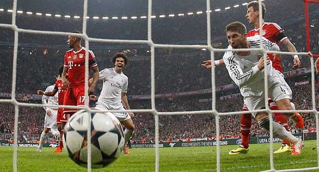 Sergio Ramos, right, gave Real Madrid a 2-0 lead over Bayern Munich. Photo: AP 
