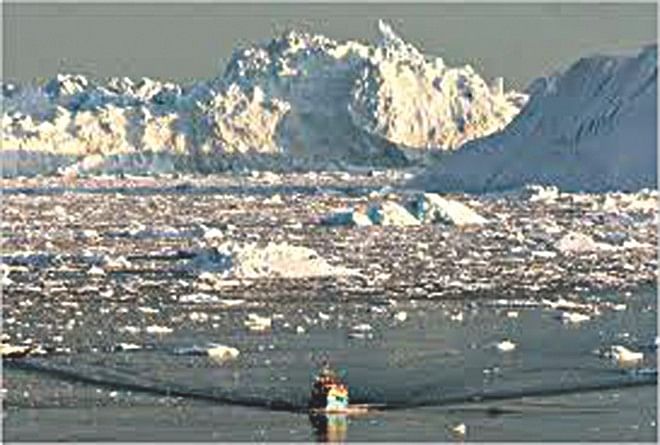 Melting ice: Rising sea level.