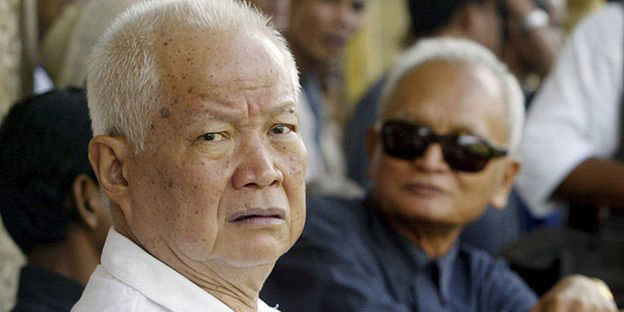 Senior Khmer Rouge leaders Khieu Samphan (left) and Nuon Chea denied the charges against them