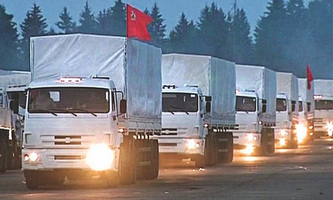 Russian humanitarian aid convoy heading towards eastern Ukraine yesterday