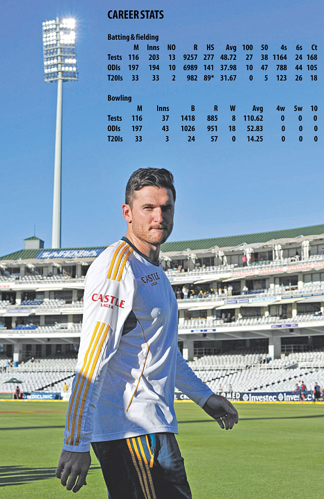 South Africa's retiring captain Graeme Smith walks off the field at the end of the fifth day of the third Test against Australia at Newlands in Capetown yesterday. Smith, international cricket's longest-serving captain, ended his international career with this match. PHOTO: AFP