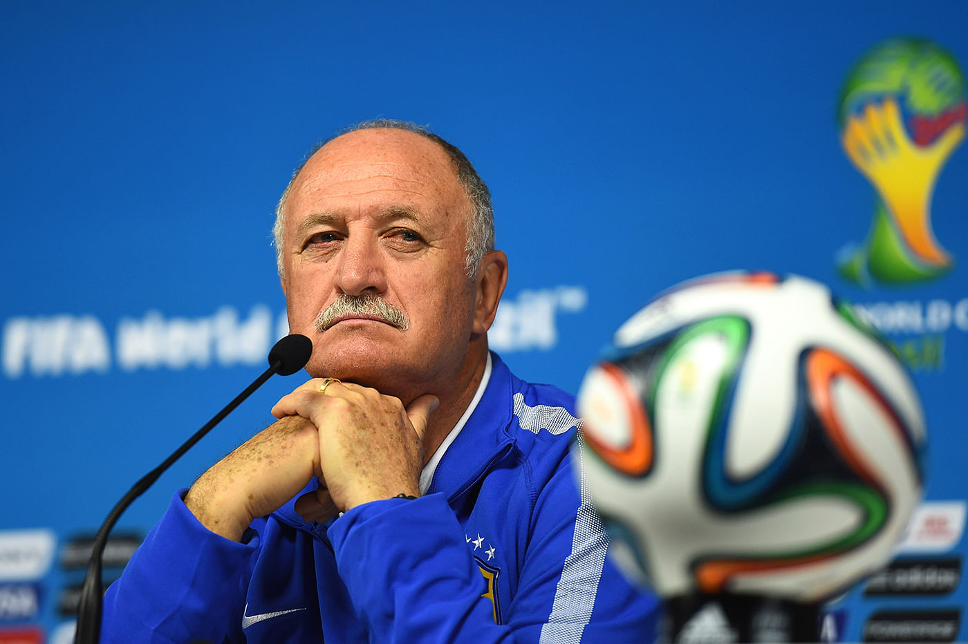 Manager Luiz Felipe Scolari of Brazil looks on during a Brazil press conference ahead of the 2014 FIFA World Cup Brazil opening match against Croatia at Arena de Sao Paulo on June 11, 2014 in Sao Paulo, Brazil. Photo: Getty Images
