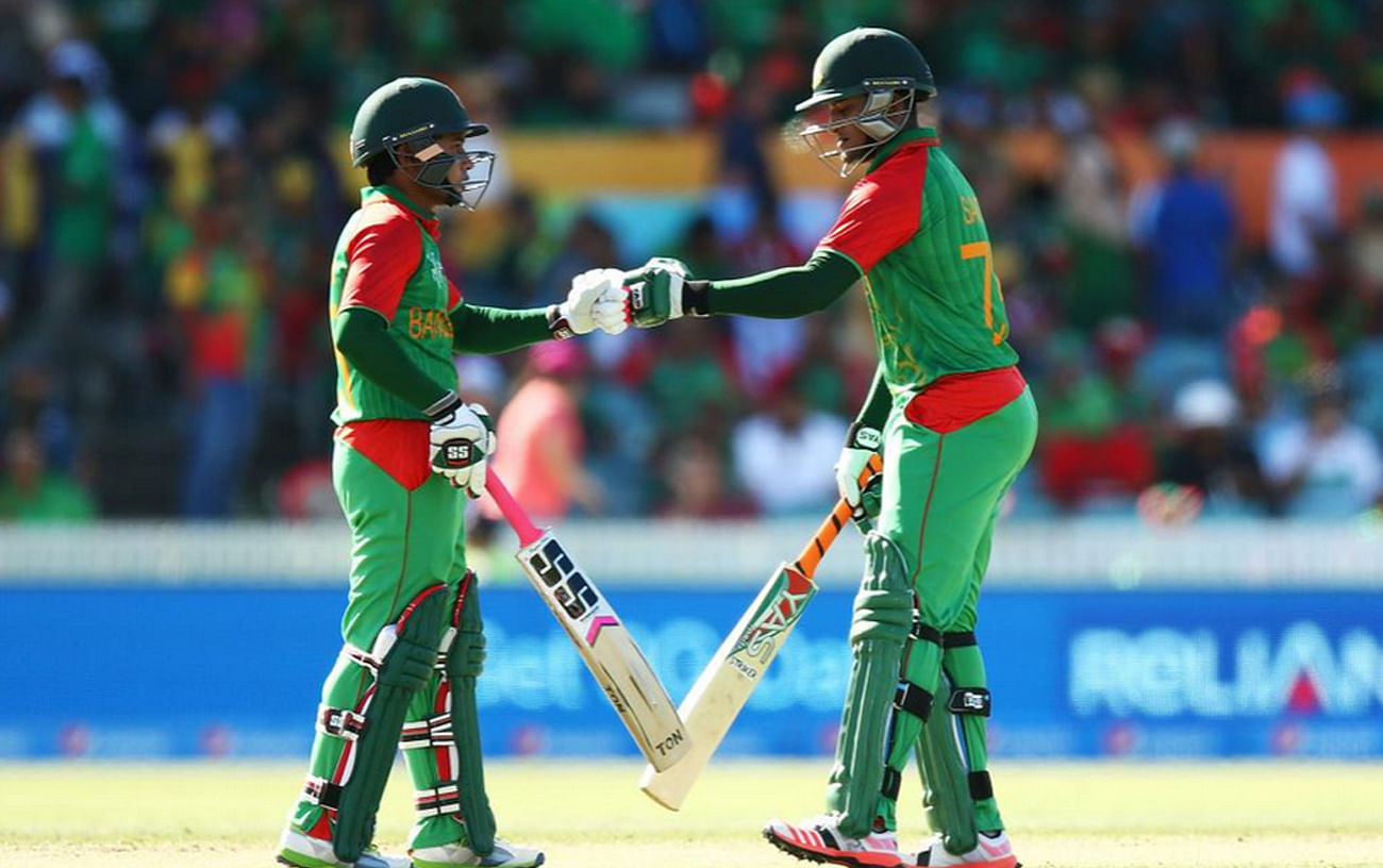 Shakib Al Hasan and Mushfiqur Rahim play sensible innings for Bangladesh. Photo taken from ICC