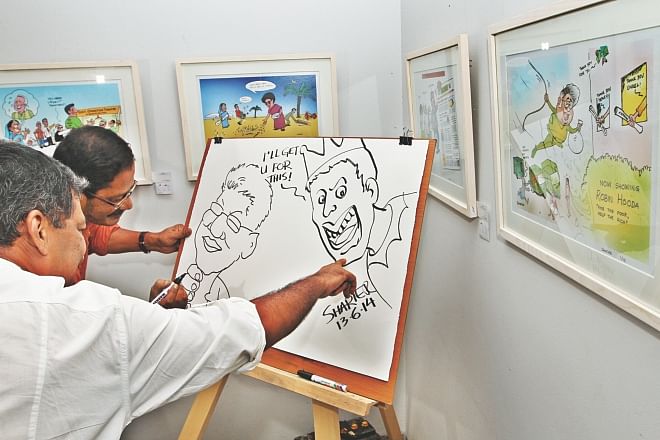 Sharier Khan's cartoon exhibit opens at Galleri Kaya | The Daily Star