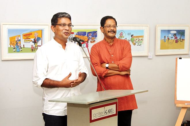 Sharier Khan and Shishir Bhattacharjee during the exhibition's inauguration. Photo: Prabir Das