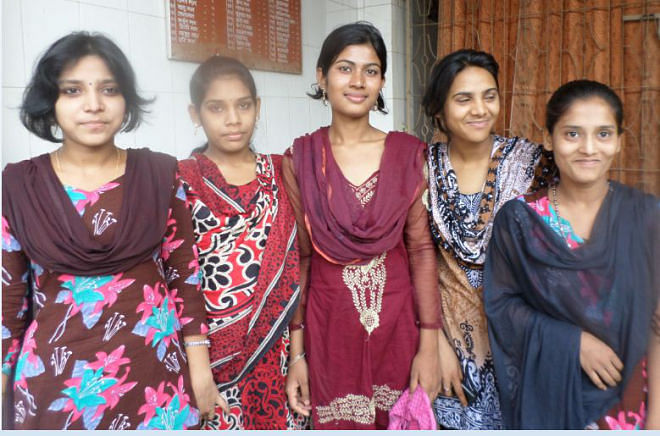 From left, Asha Bashphore, Jhinuk Rani, Priya Rani Biswas, Protima Rani, and Sikha Rani.  PHOTO: STAR