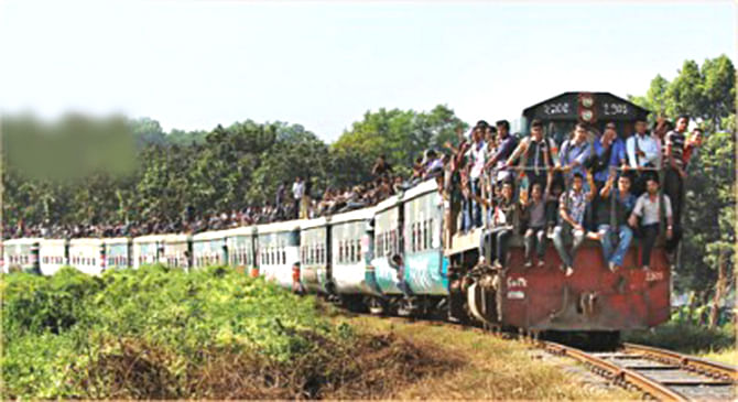 This file photo shows a shuttle train taking students from the port city to Chittagong University on the outskirts.