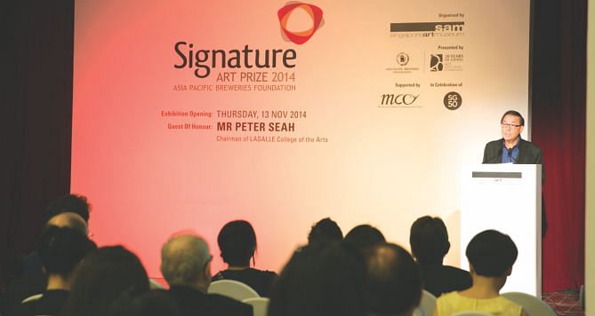 Peter Seah, Chairman of LaSalle College of the Arts Singapore speaks at the opening ceremony. Photo Courtesy: Sam