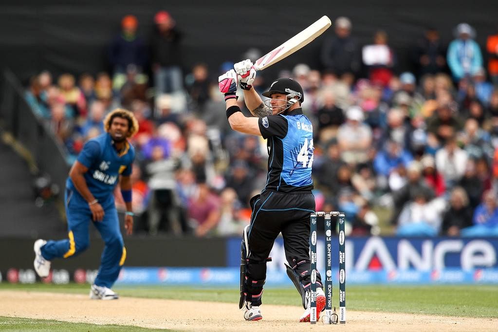 Brendon McCullum races to 50 against Sri Lanka in the World Cup opener. Photo: ICC