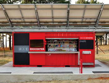Coca-Cola launched the first Ekocenter in Heidelberg, South Africa in August 2013. A slingshot attached to the faucets provides clean water. Courtesy Coca Cola