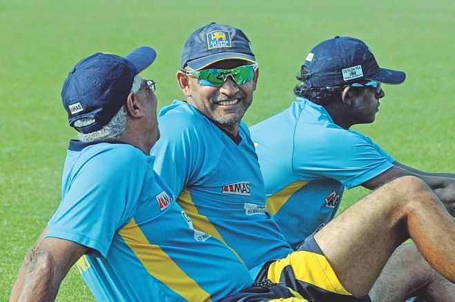 While the Tigers opted to stay indoors, the Sri Lankans enjoyed the glorious sunshine at the Sher-e-Bangla National Stadium yesterday, a day after their great Houdini act in the first one-dayer on Monday. Photo: Star