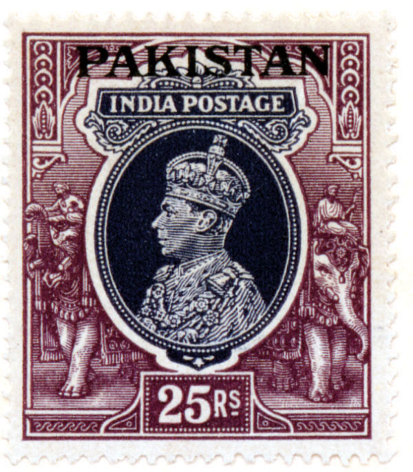 1947 stamps of Pakistan. Date of issue: 1 October 1947. Pakistan did not have any stamp with the name of the new state when it got independent. During that time a set of British Indian stamps (featuring King George VI) were overprinted with the word 