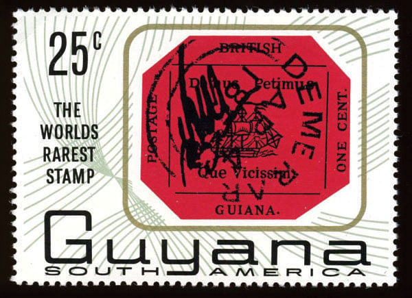 British Guiana is regarded as one of the rarest and most expensive stamps in the world which is estimated to be sold at a record auction price of $US10 - $US20 million.  