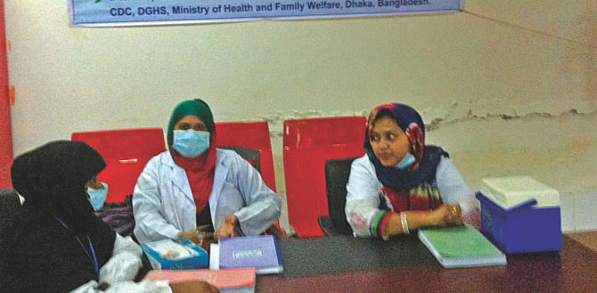 In the wake of Ebola outbreak in West African countries, a help desk has been set up at Shahjalal International Airport in Dhaka for screening passengers from affected countries.   Photo: Shariful Islam