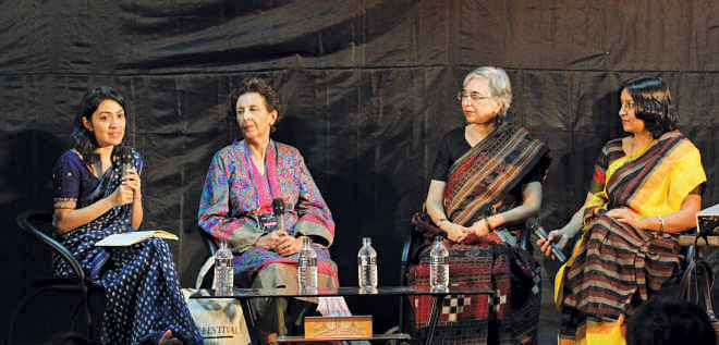 Writers, from left: Tahmima Anam, Muneeza Shamsie, Manju Kapur and Nilanjana Roy. Photo: Prabir Das