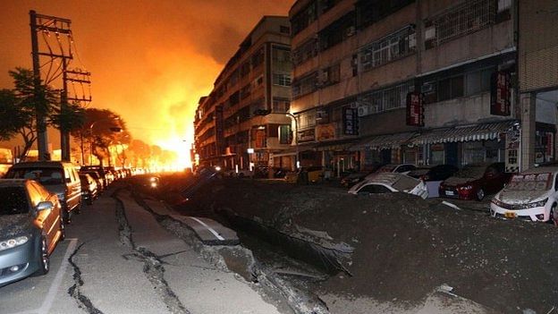 Major fires could be seen at the scene of the blasts. Photo: BBC