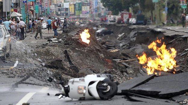 The blasts ripped through the southern city of Kaohsiung late on Thursday. Br Friday most fires were out as residents began to assess the devastation. Photo: AP
