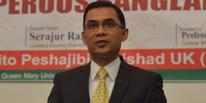 BNP Senior Vice-Chairperson Tarique Rahman addresses a seminar at Queen Mary University in London on Sunday. 
