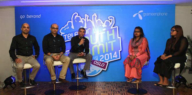 Quazi Mohammad Shahed, chief human resource officer of Grameenphone, attends a press briefing at Sonargaon Hotel in Dhaka yesterday to invite technology project ideas for Telenor Youth Summit to be held in Oslo later this year. P’hoto: GP