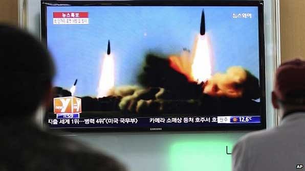 TV images of North Korean short-range rocket launches 23 March. The North has launched dozens of short-range rockets in recent weeks.