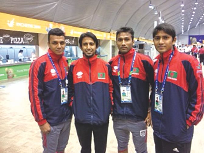 The Bangladesh players ambled about in the athletes' village in Incheon yesterday, the day after their brilliant victory against Afghanistan. PHOTO: COURTESY