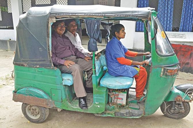 Women driving auto rickshaws as part of a three-month course on self-reliance at Ma Fatema (R) Women's Training and Development Complex in Shariakandi of Bogra. Photo: Star