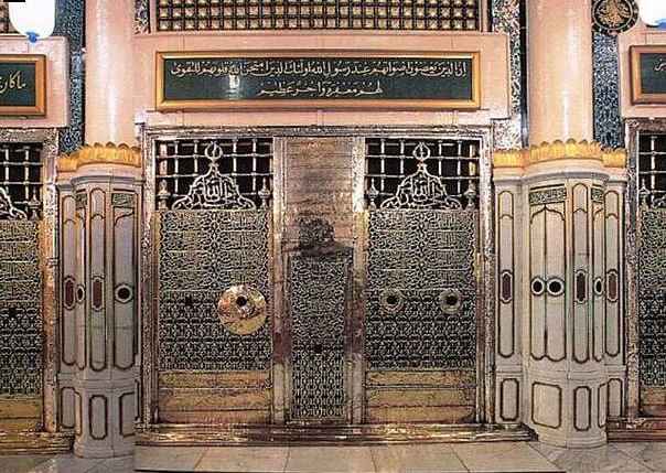 The golden gate of al-Masjid al-Nabawi mosque in Medina, Saudi Arabia, where the remains of the Prophet Mohamed are housed