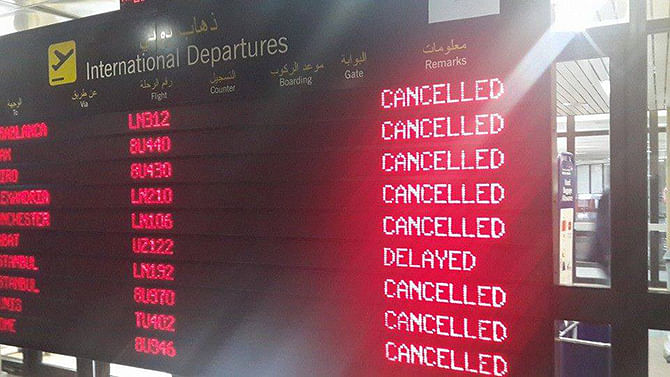 Flights cancelled at Tripoli international Airport. Photo: Facebook