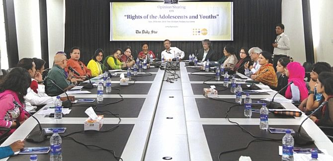 Participants at a roundtable on “Rights of the Adolescents and Youths” organised by the UNFPA and The Daily Star at the Daily Star Centre in the capital yesterday. Photo: Star