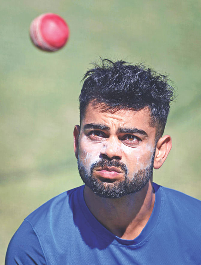 India batsman Virat Kolhi watches the ball during a training session at the Melbourne Cricket Ground yesterday. India take on Australia in the third Test from today. PHOTO: AFP