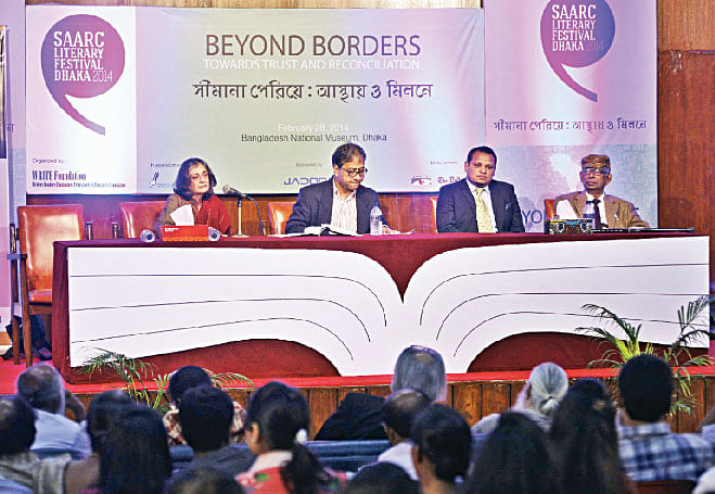 From left, Indian publisher Ritu Menon, Professor Fakrul Alam, Barrister Hamidul  Mishbah, and UPL Managing Director Mohiuddin Ahmed at the session,  “Publishing in South Asia: Challenges and Opportunities”. Photo: Rashed Shumon