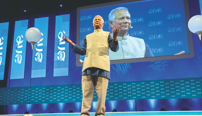 Yunus' speech was full of inspiration as he talked about how social business can solve social issues around the world. He said in his speech, 