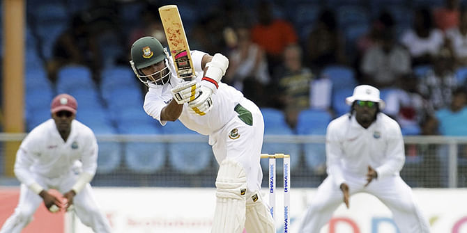 Shamsur Rahman plays through the leg side, West Indies v Bangladesh, 1st Test, St Vincent, 3rd day, September 7, 2014. Photo: WICB Media