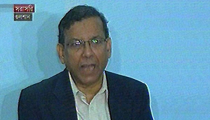 Law Minister Anisul Huq briefing the media at his Gulshan office on Wednesday. Photo: Tv grab