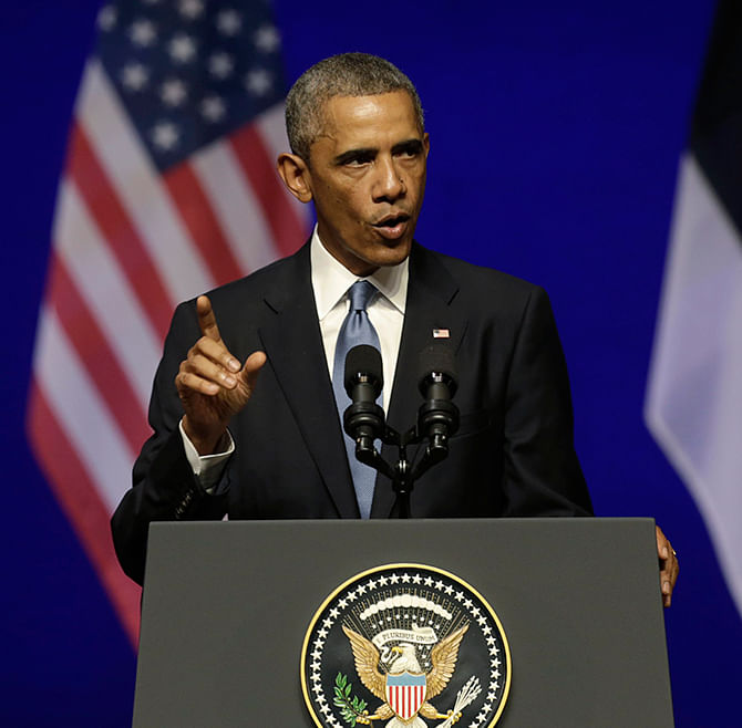 US President Barack Obama speaks during his remarks at the Nordea Concert Hall in Tallinn September 3, 2014. Photo: Reuters