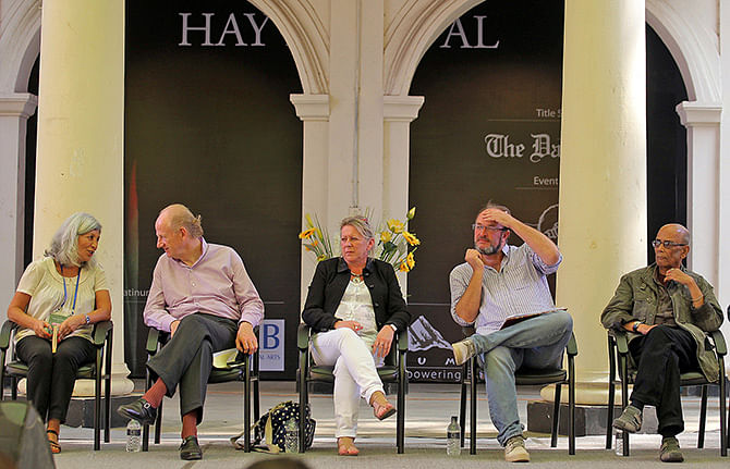 Speakers at the inaugural ceremony of Hay Festival Dhaka 2014 at Bangla Academy premises on Thursday. Photo: Ridwan Adid Rupon