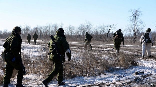Pro-Russian rebels leave for a combat mission near Debaltseve Photo: BBC 