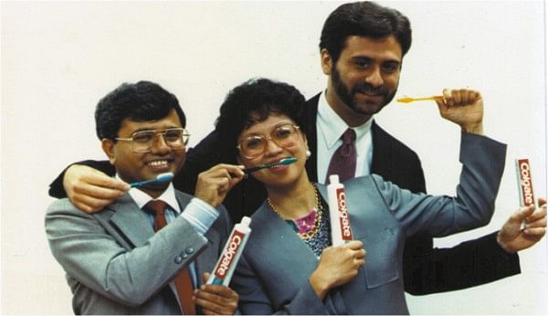 Dr. Nabi with fellow scientists celebrating the launch of Colgate Total Toothpaste