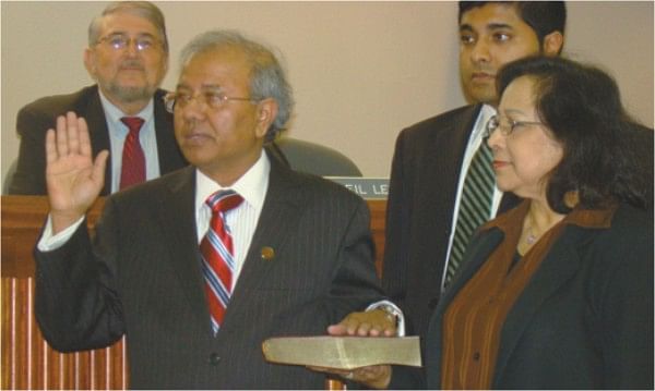 Dr. Nuran Nabi being sworn in as Councilman of Plainsboro Township, New Jersey, USA