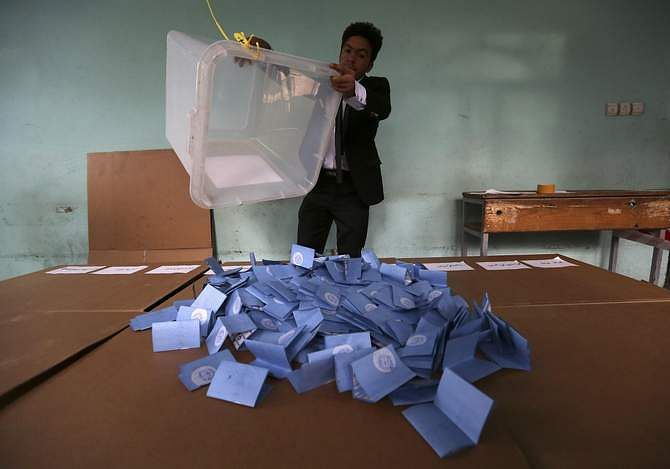 An Afghan election official empties a ballot box for counting at the end of polling in Herat Province, April 5, 2014. Voting was largely peaceful in Afghanistan's presidential election Saturday, with only isolated attacks on polling stations as the country racked by decades of chaos embarked on its first ever democratic transfer of power. Photo: Reuters