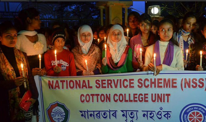 NSS taking out candle light procession condemning the NDFB attack in BTAD. Photo: Twitter 