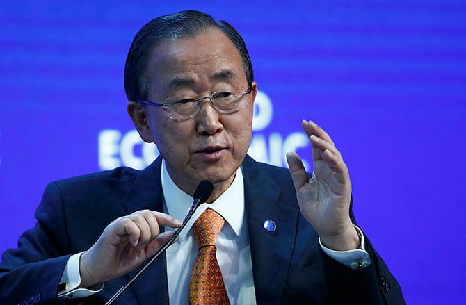 Ban Ki-moon, Secretary-General of the UN, gestures during the session 'Tackling Climate, Development and Growth' in the Swiss mountain resort of Davos January 23, 2015. Photo: Reuters